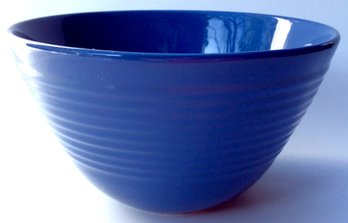 BOSCO WARE BEEHIVE MIXING BOWL: Periwinkle Blue Ribbed Pottery, Thailand, 7.5 Inches Wide By 4.25 Inches Tall