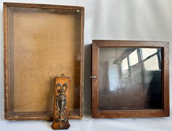 Vintage Wood & Glass Display Cases & Wall Hook