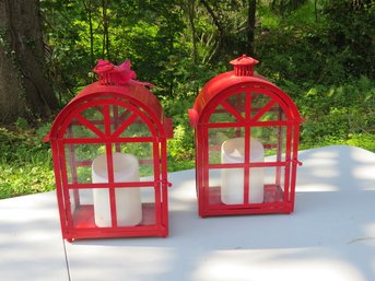 Pair Of  Luminaire Matching Country Style Electric Candle Records In Red