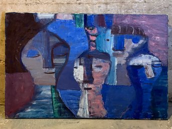 An Original Vintage Abstract Oil On Canvas, Unframed, Initialed E L On Back