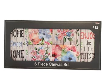 NWT Six Piece Floral Canvas Wall Hanging Set