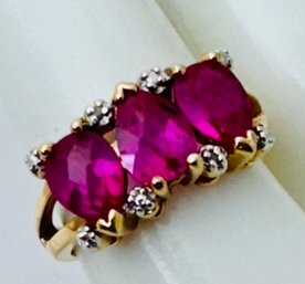 STUNNING DESIGNER ROSS SIMONS FACETED RUBY PEAR SHAPED AND DIAMOND ACCENT RING