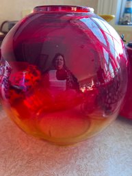 Large Pink Ombre Glass Globe Shade / Light Cover