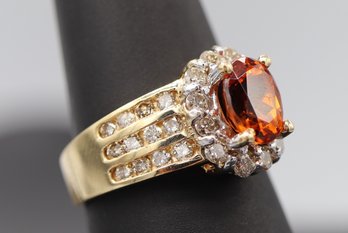 Amazing Fire Citrine & Multiple Diamond Statement Ring In 14k Yellow Gold