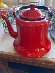 Early Vintage Red Enamel Tea Pot