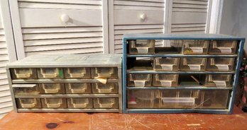 2 Metal Stackable Parts Bins With Contents