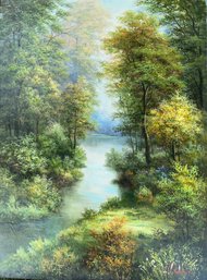 Peaceful River Stream Nature Tree Scene ~ Signed Humphrey ~