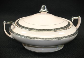 Vintage Mid Century Peach-blo Ware Etched Platinum Two Piece Casserole  By Limoges