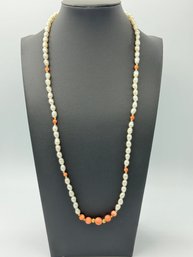 Elegant Fresh Water Pearl & Coral 14k Yellow Gold Necklace