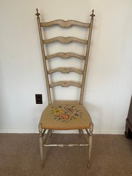 High Ladder Back Painted Chair W/ Needlepoint Seat Beige