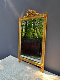 Rectangular Gilt Beveled Mirror With Tudor Rose Details And Laurel Crest Crown