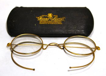 Antique Oval Framed Gold Filled Spectacles Eye Glasses In Original Case