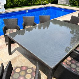 A Modway Convene Synthetic Rattan Weave Dining Table With Glass Top And 10 Chairs*