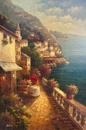 Oil On Canvas View Of The Mediterranean Restaurant Dinner For 2 ~ Italy ~ Antonio ~