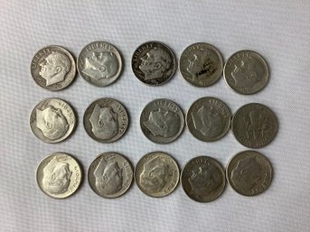 15 Roosevelt Dimes (90 Per Cent Silver) See Description For Dates