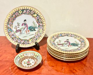 Antique Chinese Porcelain Plates With Small Dipping Bowl