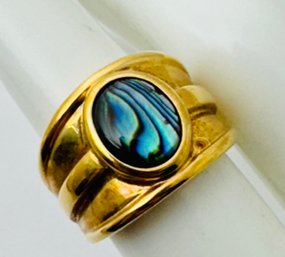 PRETTY GOLD OVER STERLING SILVER BLUE SHELL RING