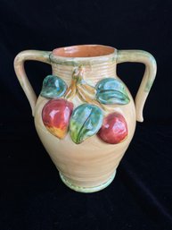 Vintage Double Handled Peace Fruit Redware Vase