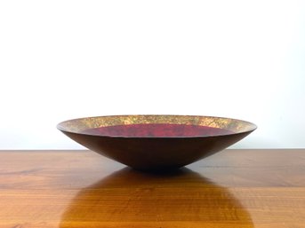 Decorative Glass Bowl Metallic Red And Gold Banded Rim