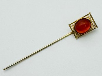 VINTAGE GOLD TONE CARNEALION COLORED STONE STICK PIN