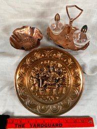 Copper Collection: Gregorian Salt & Pepper Shaker Caddy Decorative Flower Shaped Bowl AMC London Office Plate