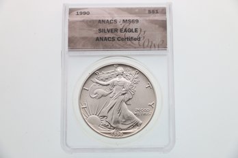 1990 Anacs Silver Eagle One Ounce Coin Ms69