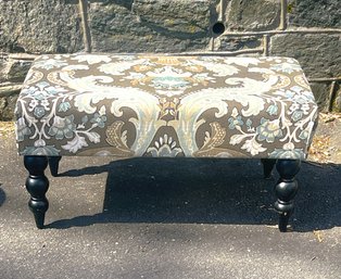 Nicely Upholstered Bench With Dark Wood Stained Legs