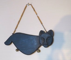 Wood Hanging Black Cat With Beads Indonesia