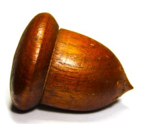 Antique Carved Wood Thimble Case Acorn Form W Inlay