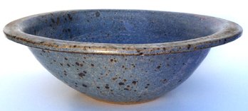 BLUE HANDMADE STUDIO POTTERY BOWL: Signed EMG, 9 Inches Wide By 3 1/8 Inches Tall