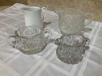 Cut Glass Creamer And Sugar