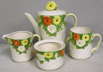 Vintage Lefton Daisy Tea Pot Creamer Sugar Bowl Cups