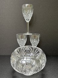 Bowl & Set Of 3 Waterford Cut Crystal Glasses