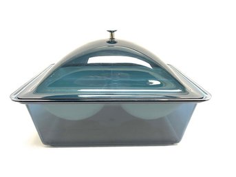 Vintage Smoked Montana Blue Acrylic Cold Salad Storage Container W/ Lid & Tray