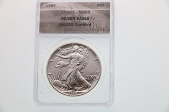 Anacs 1989 Silver Eagle One Ounce Coin Ms69