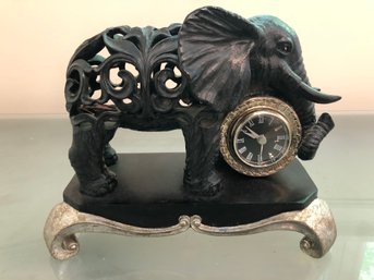 Bombay Company Elephant Mantel/Shelf Clock Black With Gold Trim