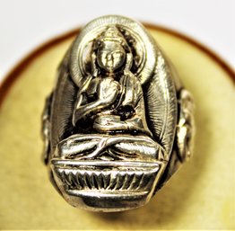 Fine Sterling Silver Ring Of A Buddha Figure, About Size 7