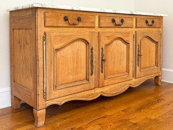 A Gorgeous Early 20th Century Paneled Oak And Marble French Provincial Sideboard