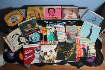 Table Full Of 45 Rpm Records In Sleeves Over 50 Records Plus 3 Reel To Reels - Lot Five