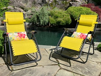 A Pair Of Fab Yellow Mesh And Tubular Steel Lounge Chairs