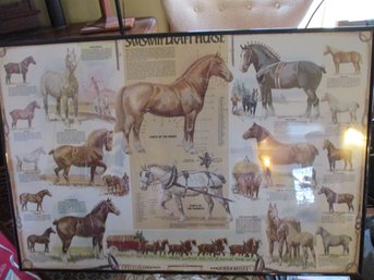 Sam Savitt Illustrated Lithograph Print Horse Draft Horses Poster - Framed