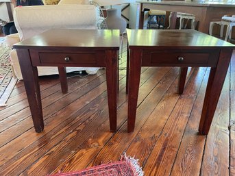 Pair Of Wood Side Tables With Quarter Panel Designed Veneer Top