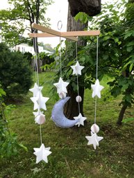 Lot Of 2 Celestial Items! A Moon & Stars Hanging Mobile & A Moon Shaped Mirror