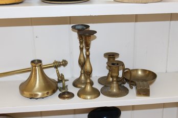 Brass Assortment, Candlesticks Etc