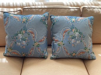 Pair Of Blue Custom Floral Pattern Throw Pillows