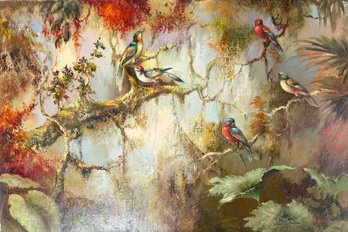 Lovely Birds On Branches ~ L Richard ~ Oil On Canvas