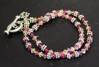 Sterling Silver Purple And White Crystal Double Strand Bracelet