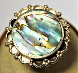 Sterling Silver Large Ring Size 6.5 Having Circular Abalone Shell