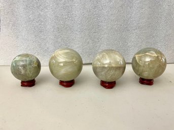Four Green Moonstone On Stands, 2 Lb 3.3oz