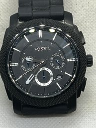 Hefty FOSSIL 'MACHINE' Men's Chronograph- Black On Black With Silicone Band